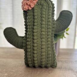 Custom Crochet Cactus Decorative Throw Pillow With Flower - thumbnail 3