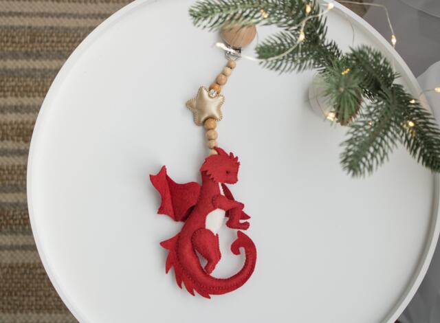Dragon Stroller Mobile, Toy, Red Lanyard, Pram Toy, Baby Rattles, Pram Decor, Accessory, Unisex Baby Gift - image 1