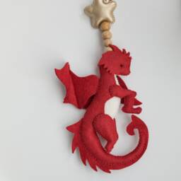 Dragon Stroller Mobile, Toy, Red Lanyard, Pram Toy, Baby Rattles, Pram Decor, Accessory, Unisex Baby Gift - thumbnail 3