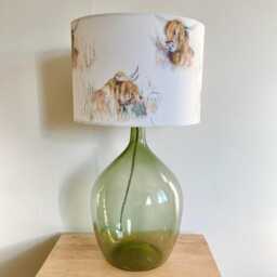 Hand-Painted Countryside Highland Coo Natural Lampshade - Unique Home Decor Accent Voyage - thumbnail 3