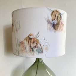 Hand-Painted Countryside Highland Coo Natural Lampshade - Unique Home Decor Accent Voyage - thumbnail 2