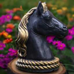 Large Black Horse Sculpture Concrete Figurine Stone Head Ornament Horse Lover Gift Garden & Home Decoration Farmhouse Statue - thumbnail 1