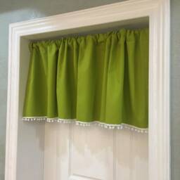 Olive Green Pom Cafe Curtain Window Valance/Window Treatment/Kids Nursery Child Playroom Drapes/Shower CurtainLinen , Free Gift - thumbnail 2