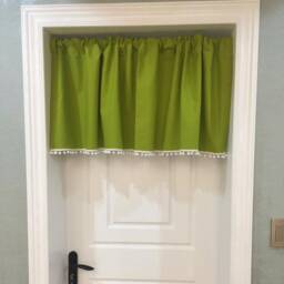 Olive Green Pom Cafe Curtain Window Valance/Window Treatment/Kids Nursery Child Playroom Drapes/Shower CurtainLinen , Free Gift - thumbnail 3