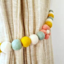 Pink Flower Curtain Holdback - Felt Ball Pom Tie Backs Nursery Decor - thumbnail 2