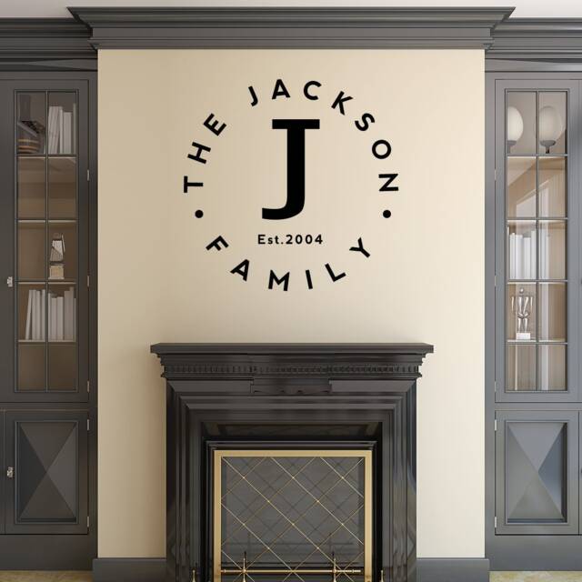 Personalized Family Name Wall Decal Large Initial With Established Date, Monogram For Decal, Modern H015 - image 1