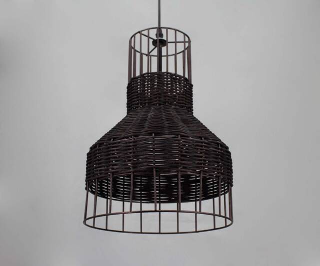 "Horn-Shaped Rattan Pendant Light, Black Or Natural Color Lampshade, Width 10.2"" X Height 14" - image 1