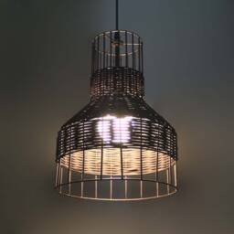 "Horn-Shaped Rattan Pendant Light, Black Or Natural Color Lampshade, Width 10.2"" X Height 14" - thumbnail 2