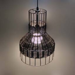 "Horn-Shaped Rattan Pendant Light, Black Or Natural Color Lampshade, Width 10.2"" X Height 14" - thumbnail 3