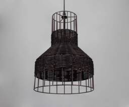 "Horn-Shaped Rattan Pendant Light, Black Or Natural Color Lampshade, Width 10.2"" X Height 14"