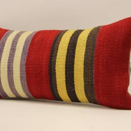 Handwoven Turkish Kilim Lumbar Pillow Cover, Bohemian Throw - 12x20 - thumbnail 3