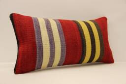 Handwoven Turkish Kilim Lumbar Pillow Cover, Bohemian Throw - 12x20 - thumbnail 1