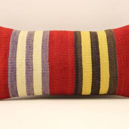 Handwoven Turkish Kilim Lumbar Pillow Cover, Bohemian Throw - 12x20 - thumbnail 2