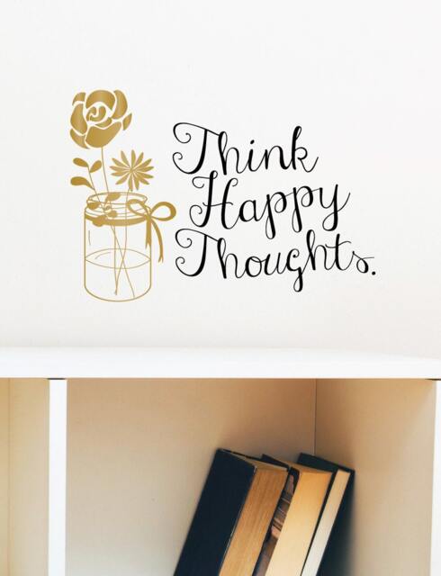 Think Happy Thoughts Floral Wall Decal - Inspirational Vinyl Art - image 1