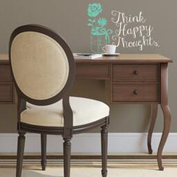 Think Happy Thoughts Floral Wall Decal - Inspirational Vinyl Art - thumbnail 3