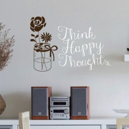 Think Happy Thoughts Floral Wall Decal - Inspirational Vinyl Art - thumbnail 2