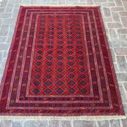 4x6 Handmade Afghan Bukhara Wool Rug - Red & Navy Geometric Turkmen-style Carpet Authentic Tribal Area For Living Room Decor Or Gift - thumbnail 2