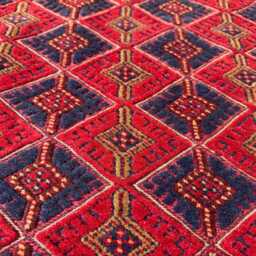 4x6 Handmade Afghan Bukhara Wool Rug - Red & Navy Geometric Turkmen-style Carpet Authentic Tribal Area For Living Room Decor Or Gift - thumbnail 4
