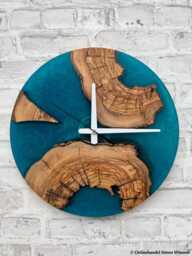 Frameless Wave Wall Clock, Silent Epoxy Resin Clock For With Live Edge Wood & Tide, Beach Style, Ocean Coastal Home Decor