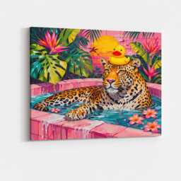 Leopard in Bathtub Wall Hanging Canvas Art Tropical Floral Abstract Luxury Aesthetic Teen Girls Bedroom Cool Jungle Animal Modern Decor Gift - thumbnail 1