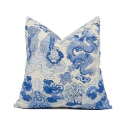 Schumacher - Magic Mountain Dragon Porcelain Fantastical Exotic Statement Cushion Cover Handmade Throw Pillow Designer Home D??cor