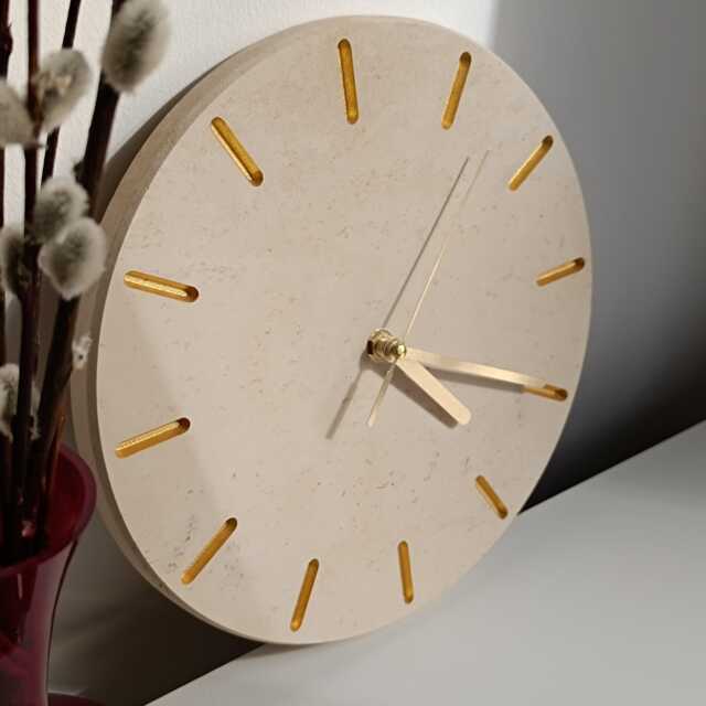 Handmade Limestone Wall Clock Silent Minimalist Design With Gold Accents - image 1