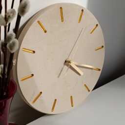 Handmade Limestone Wall Clock Silent Minimalist Design With Gold Accents - thumbnail 1