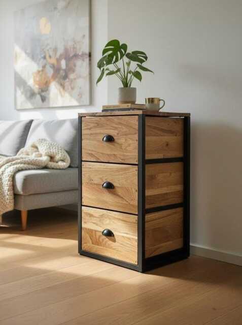 Oak Chest Of Drawers With Industrial Metal Frame. Handmade Rustic Office Storage, Solid Hardwood Furniture, Bathroom Caddy, Bedroom Organizer - image 1