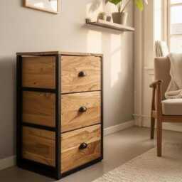 Oak Chest Of Drawers With Industrial Metal Frame. Handmade Rustic Office Storage, Solid Hardwood Furniture, Bathroom Caddy, Bedroom Organizer - thumbnail 2