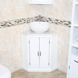 White Painted Bathroom Vanity Unit Corner Wash Stand Marble & Ceramic Basin 501Bpwmcbc - thumbnail 2