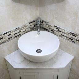 White Painted Bathroom Vanity Unit Corner Wash Stand Marble & Ceramic Basin 501Bpwmcbc - thumbnail 3
