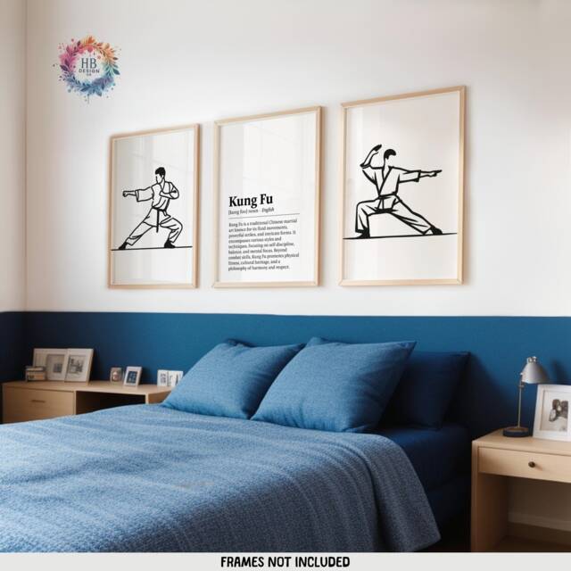 Minimalist Kung Fu Print Set - 3 Prints - Wall Art Gifts Boxing Gift Definition Martial Arts Poster Decor Boys Bedroom Artwork - image 1