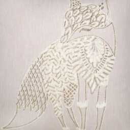 Peach Linen Fox Pillow Cover, Wool & Gold Zari Embroidery, Bohemian Accent Bmcc203 - thumbnail 3