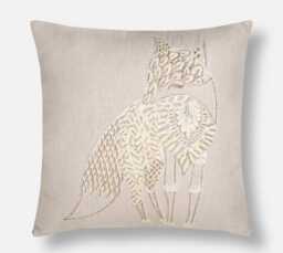 Peach Linen Fox Pillow Cover, Wool & Gold Zari Embroidery, Bohemian Accent Bmcc203
