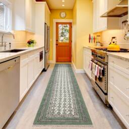 Green Stair Runner Hallway Kilim Living Room Rug Handblock Printed Large Area Square Woven Cotton Dhurrie 6x8 8x8 2x20 Ft - thumbnail 2