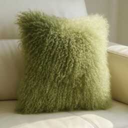 Large Sheepskin Fur Cushion Cover Green Mongolian - thumbnail 2