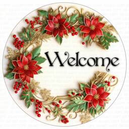 Christmas Welcome Wreath Sign, Merry Xmas Merry Xmas Wreath, Christmas Poinsettia - thumbnail 2