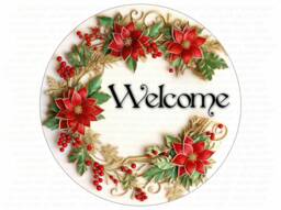 Christmas Welcome Wreath Sign, Merry Xmas Merry Xmas Wreath, Christmas Poinsettia - thumbnail 1