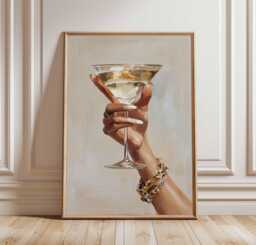 Chic Martini Glass Poster - Glam Wall Art With Hand Holding Cocktail, Fashion Bar Decor, Modern Champagne Print For Kitchen Or Lounge - thumbnail 1