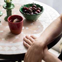 Mid-Season Sale Moroccan Zellige Tiled Table, Mozaic Handmade Garden Terrace Wrought Iron Legs - thumbnail 2