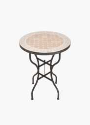 Mid-Season Sale Moroccan Zellige Tiled Table, Mozaic Handmade Garden Terrace Wrought Iron Legs - thumbnail 1