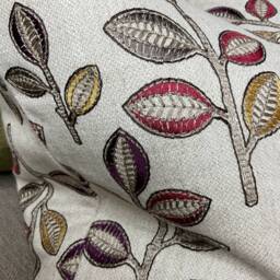 Autumn Embroidered Cushion Cover, Leaf Trial Pillow Red Green/Bold , Decorative Throw Designer Iliv Fabric - Double Sided - thumbnail 2