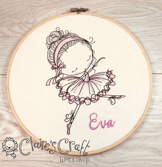 Framed Embroidered Personalised Cute Sketch Style Ballerina Picture Birth Gift, Christening New Baby, Birthday Special Occasion