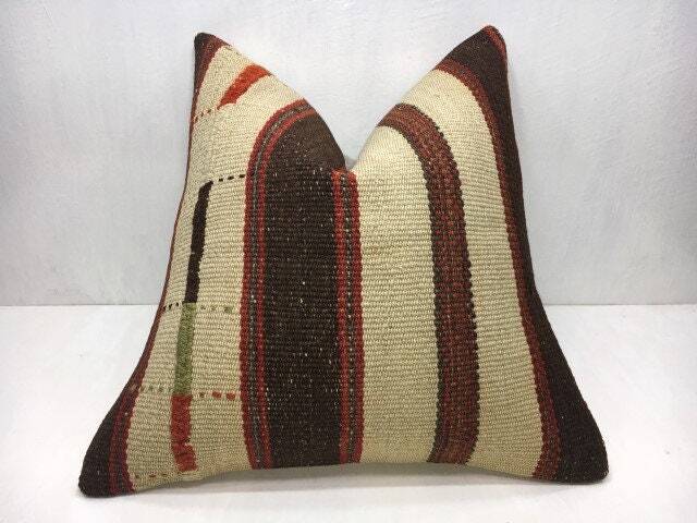Vintage Turkish Kilim Pillow Cover, Handwoven Bohemian Accent, 20x20 - image 1