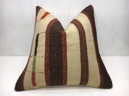 Vintage Turkish Kilim Pillow Cover, Handwoven Bohemian Accent, 20x20 - thumbnail 1