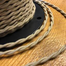 6 Feet Cloth Covered 16 Gauge Twisted Wire - Putty With Gold Tracer Thread, Vintage Style Fabric Lamp Cord, Hanging Pendants, Trouble Light - thumbnail 3