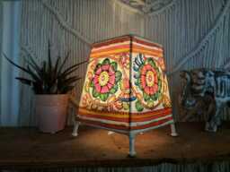 Hand-Painted Leather Floral Lamp Shade Bohemian Tribal Decor