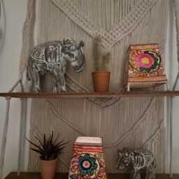 Hand-Painted Leather Floral Lamp Shade Bohemian Tribal Decor - thumbnail 2