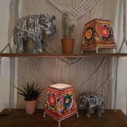 Hand-Painted Leather Floral Lamp Shade Bohemian Tribal Decor - thumbnail 3