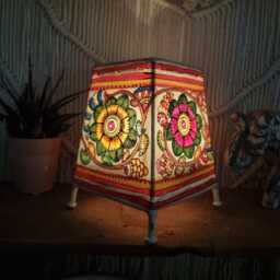 Hand-Painted Leather Floral Lamp Shade Bohemian Tribal Decor - thumbnail 4